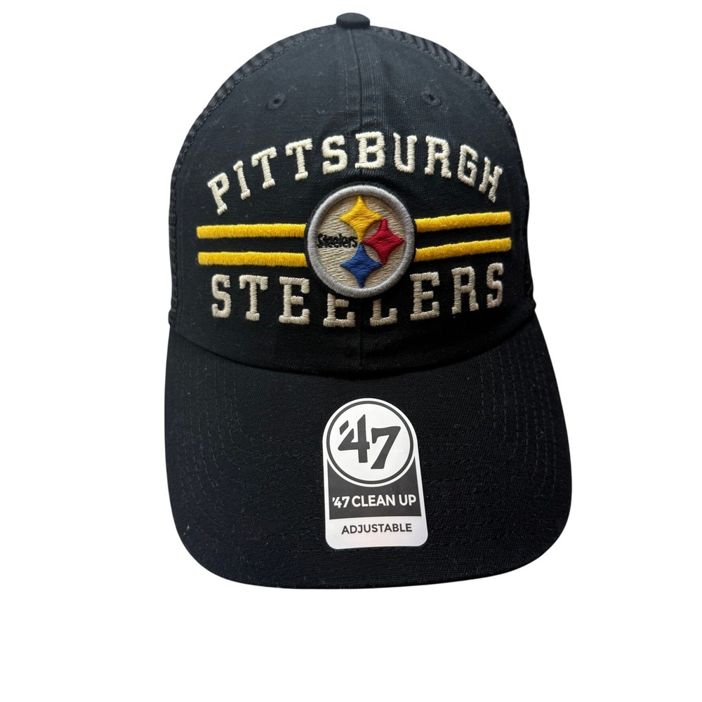 47 Brand Pittsburgh Steelers NFL Clean Up Trucker Hat Black Adjustable NEW